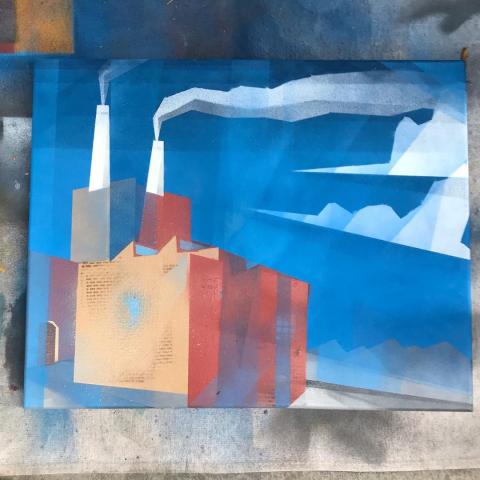 Spray paint painting o the Zuni Generating Station in Summer