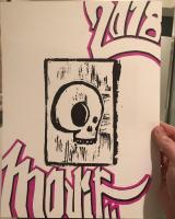 Skull block print with Mojif graffiti