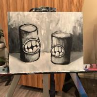 Acrylic painting of Small Cylinders with Teeth